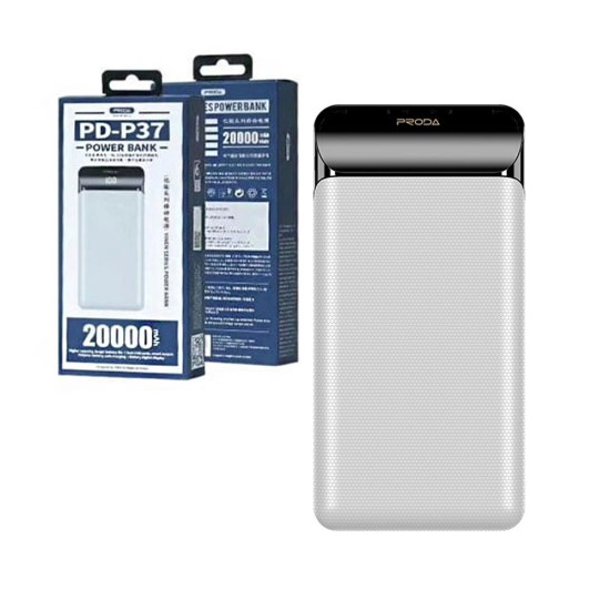 PRODA POWER BANK PD-P37 WITH DUAL OUTPUTS WITH LED 20000MAH WHITE PRODA POWER BANK PD-P37 WITH DUAL OUTPUTS WITH LED 20000MAH WHITE